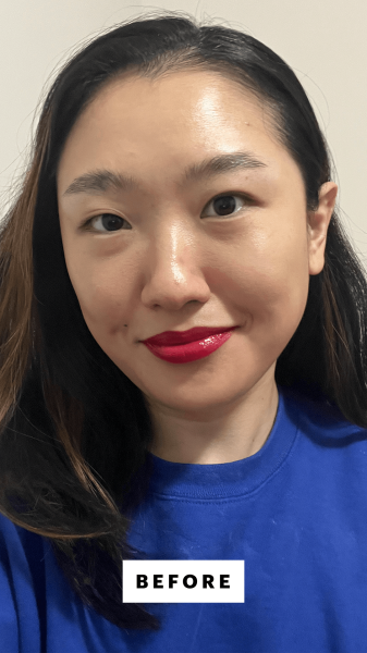 Han before using Shiseido's Eyelash Curler